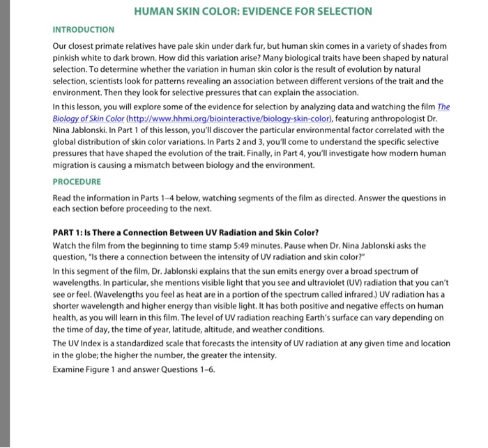 Human skin color evidence for selection answers