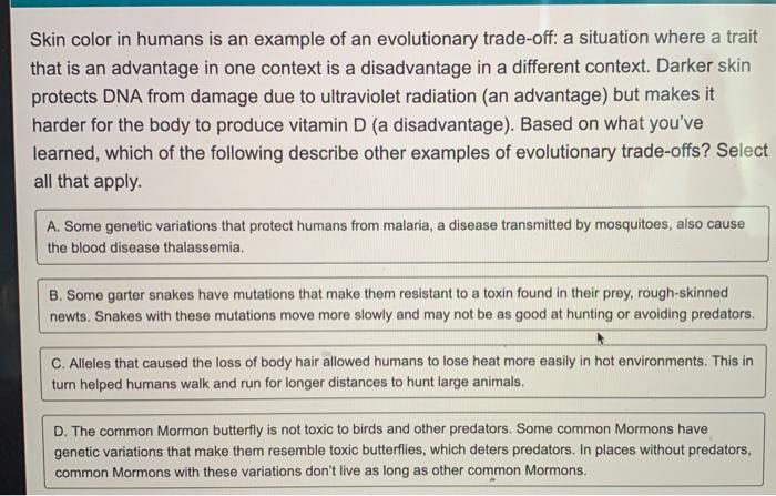 Human skin color evidence for selection answers