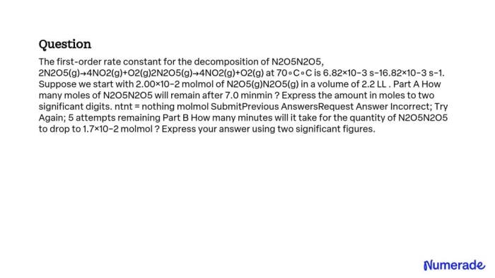 How many moles of n2o5 will remain after 7.0 min