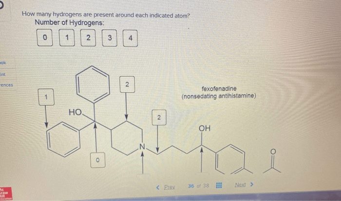 How many hydrogens are present around each indicated atom