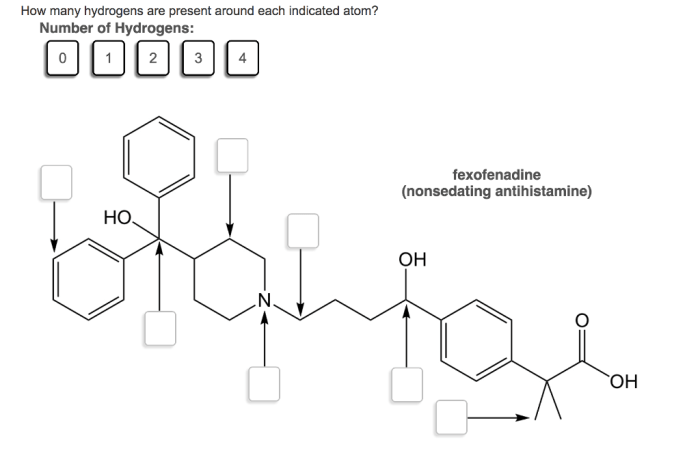 Hydrogens indicated atom present each many around